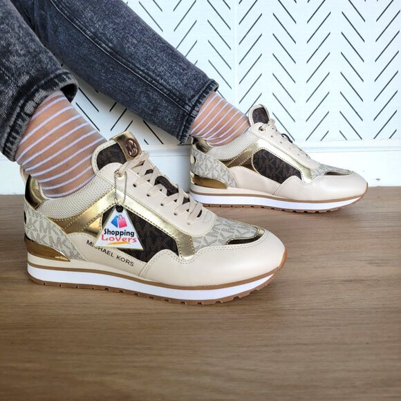 ❤️MK WILMA Women's Trainer Sneaker 9 Monogram Gold Brown Casual Lifestyle Shoes - Picture 4 of 11